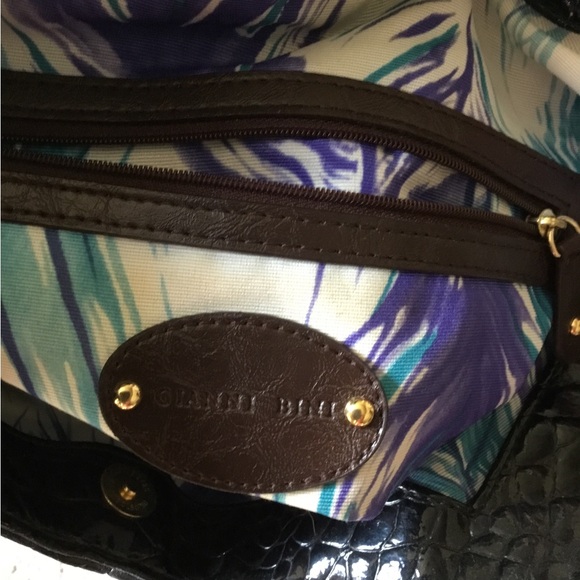 Gianni Bini Black Patent Croc-Embossed Shoulder Bag with Gold Accents - Picture 6 of 7